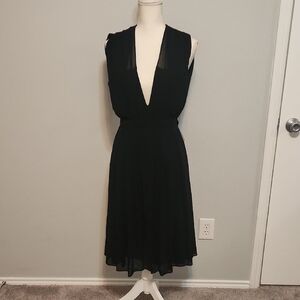 L'AGENCE Black Plunge Neck A-line Cocktail Dress